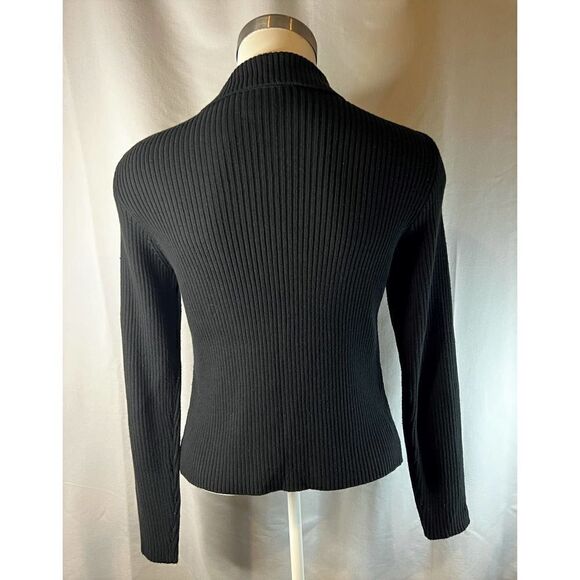 Black Suede Floral Embroidered Jacket Ribbed Knit Sleeves Full Zip Up - Picture 5 of 10